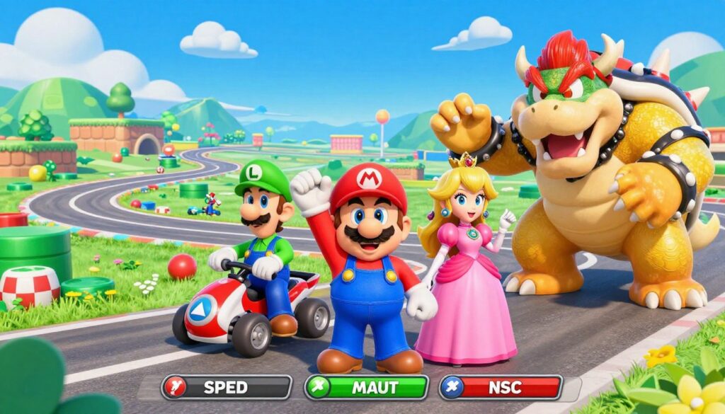 estatísticas de personagens Mario Kart