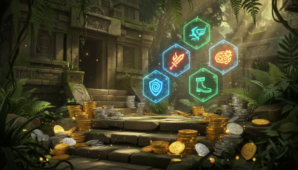 upgrades e moedas para evolução