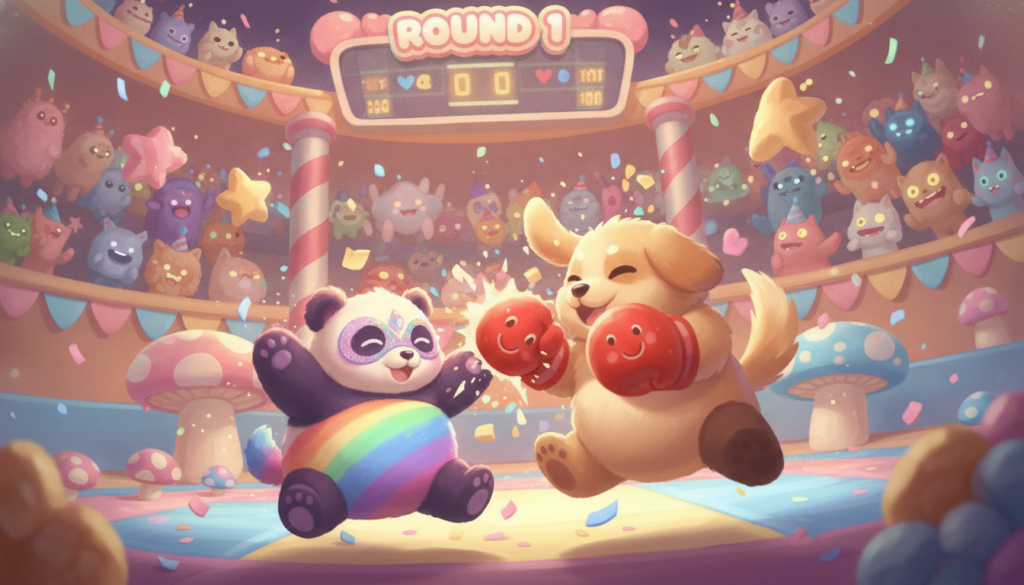 Personagens fofos em um jogo de luta com física ragdoll